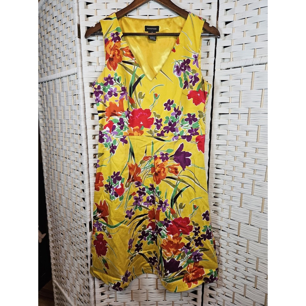Spense Womens Size 8 Yellow Floral Dress Date Night Wedding Church Brunch